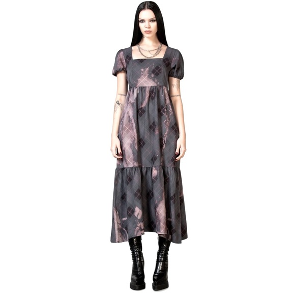 Killstar Effina’s Ruin Black & Bleach Pink Plaid  Midi Dress NWT XL - Picture 4 of 16